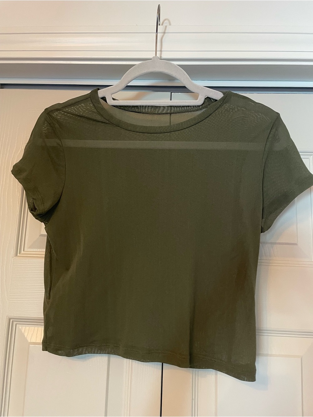 Aerie Olive Green Sheer Mesh Crop Baby Tee - Size M